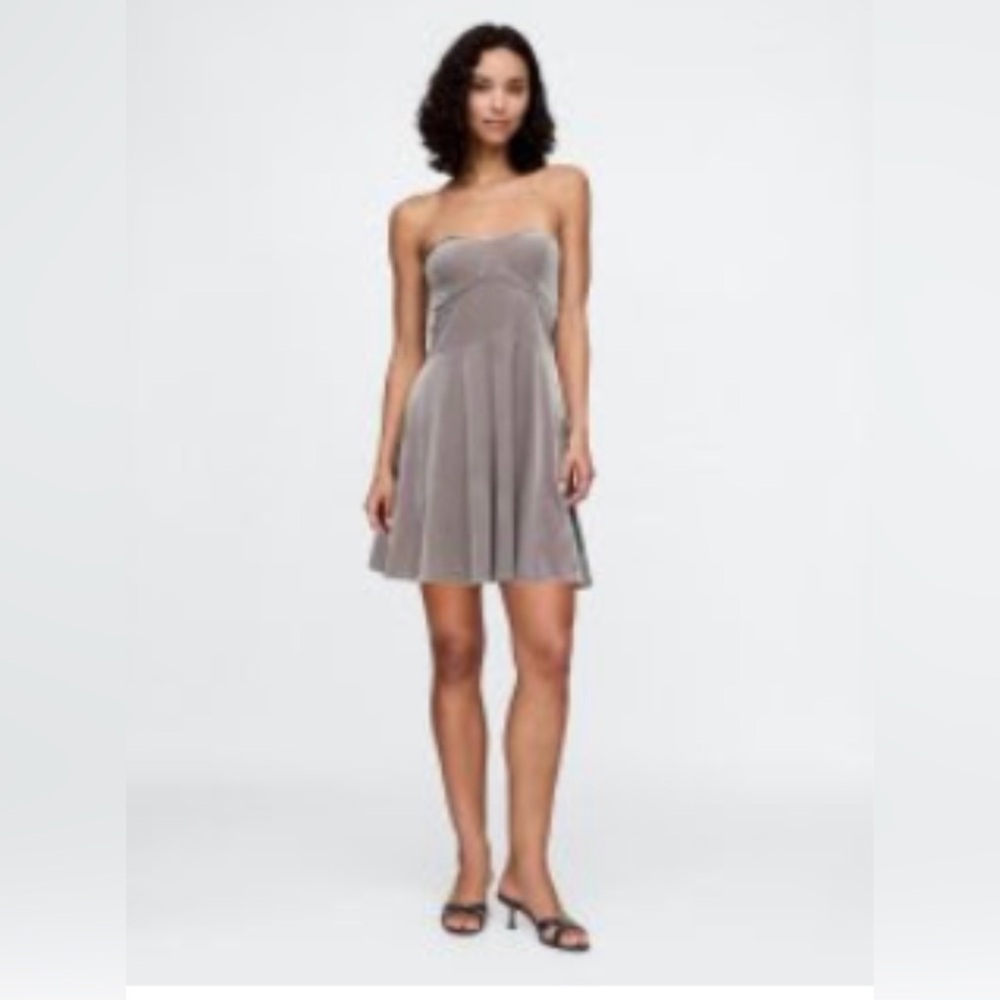NWT GAP Velvet Mini Strapless Dress Plymouth Rock Brown